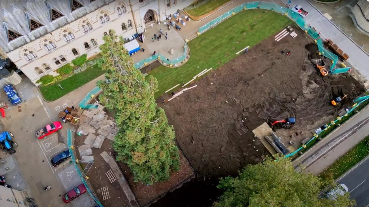 lawn restoration in progress drone
