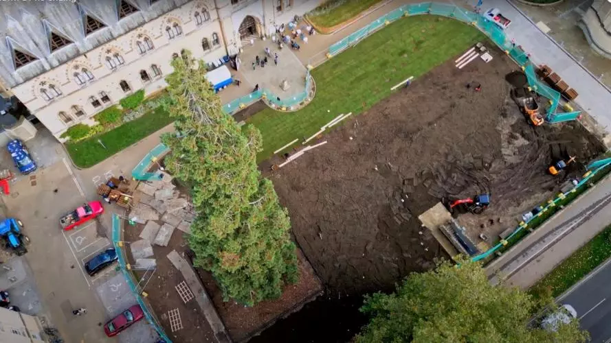 lawn restoration in progress drone