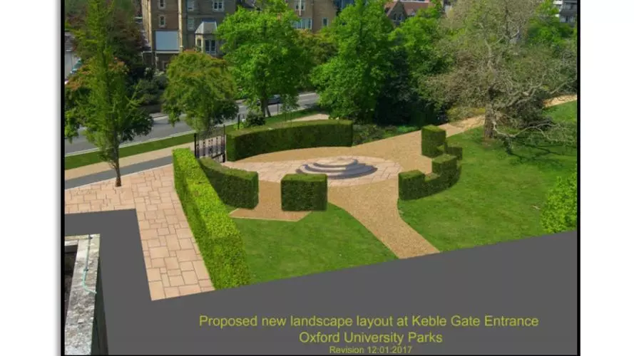 proposed new landscape layout at keble gate entrance