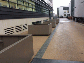  ORC Link Road now features 11 custom-made steel planters with a powder-coated finish.